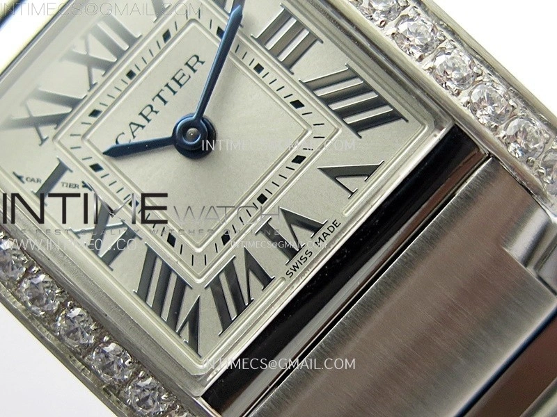 Tank Francaise Ladies 21.2mm Diamonds Bezel SS 8848F 1:1 Best Edition Silver Dial on SS Bracelet Ronda Quartz